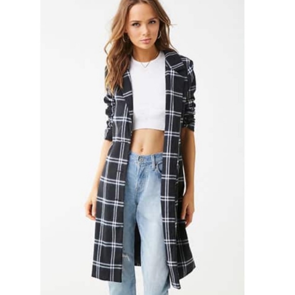 Long Line Plaid Coat